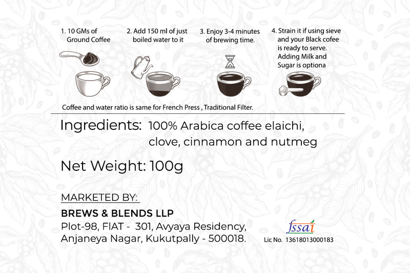 Coffee Kahwah | 100% Arabica with Indian Spices | Loose Pack 100gms 