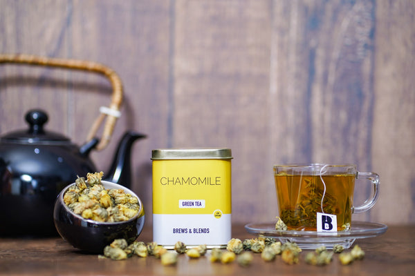 Chamomile Green tea sleep stress relief wholeleaf leaf grade teabag loose flower healthy tasty brew blend liquor fullbodied 