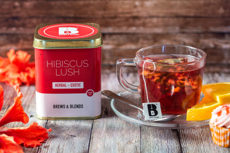Hibiscus Lush Herbal Tea (Caffeine Free) - Exotic Wellness Health Tea Coffee -BREWS & BLENDS