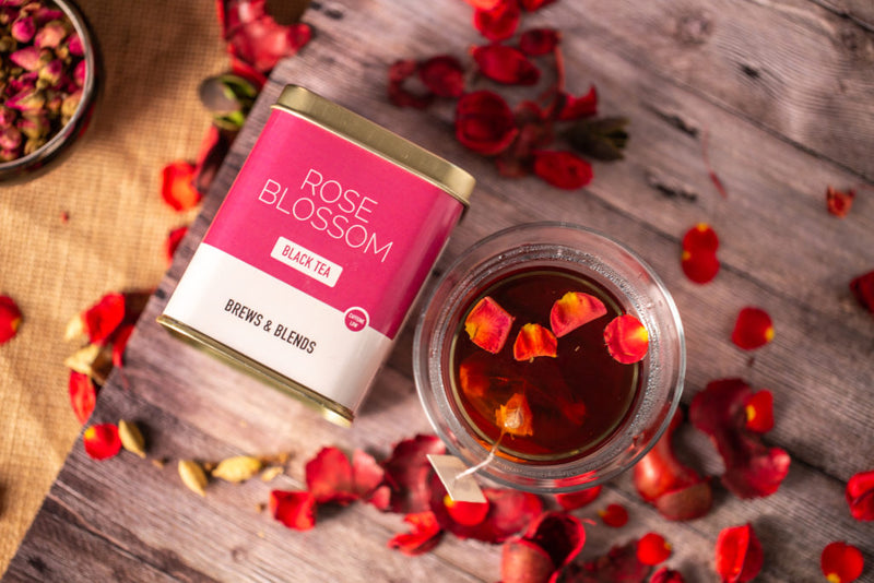 Rose Blossom Black Tea - Exotic Wellness Health Tea Coffee -BREWS & BLENDS