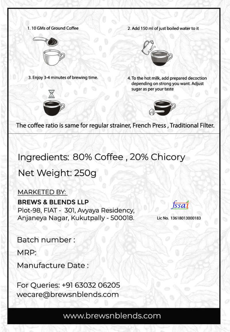 South Indian Filter Coffee | 70% Coffee 30% Chicory | Loose Pack 250gms